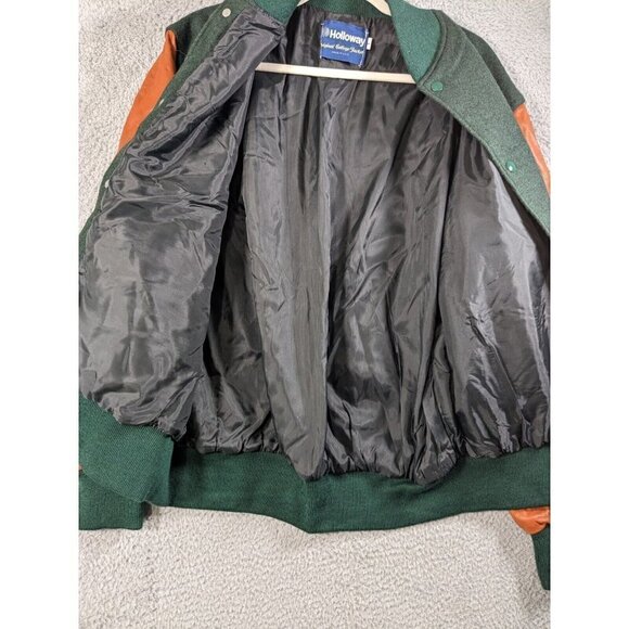 Vintage Holloway College Jacket Large Letterman Varsity Wool Leather Green Brown - Picture 15 of 16